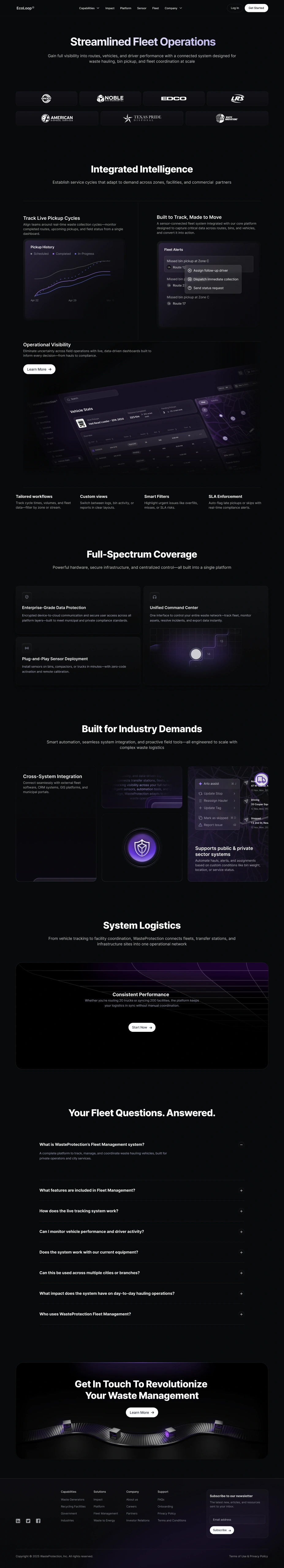 EcoLoop fleet operations page — partner logos and integrated intelligence