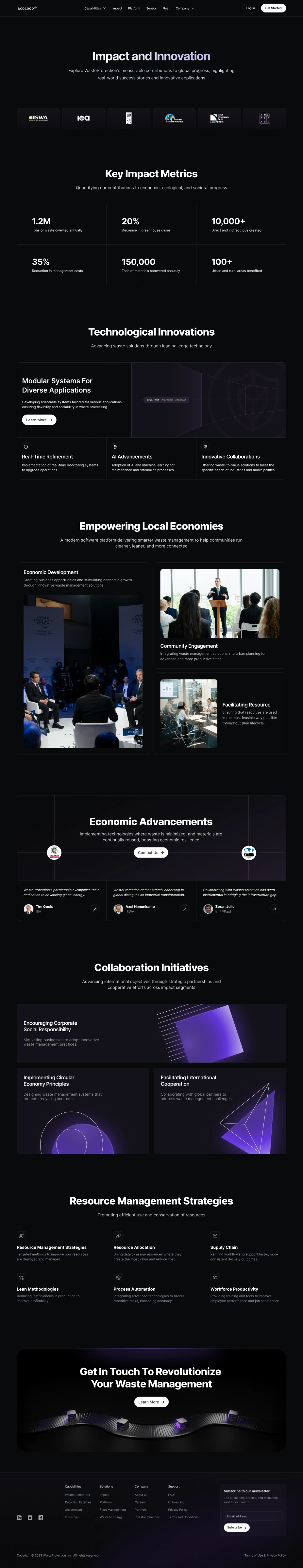 EcoLoop impact page — partner badges and key impact metrics